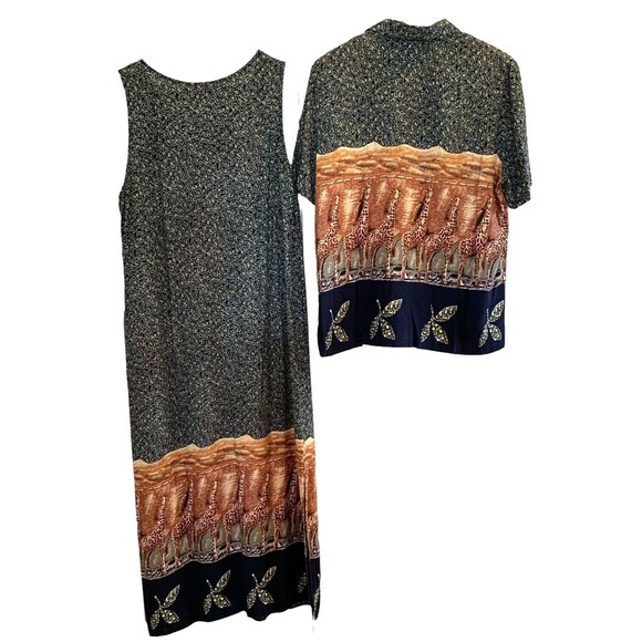 Whirlaway Frocks 2-PC Dress Womens 16 Giraffe Print Bohemian Side Slits VTG 80s - Picture 3 of 11